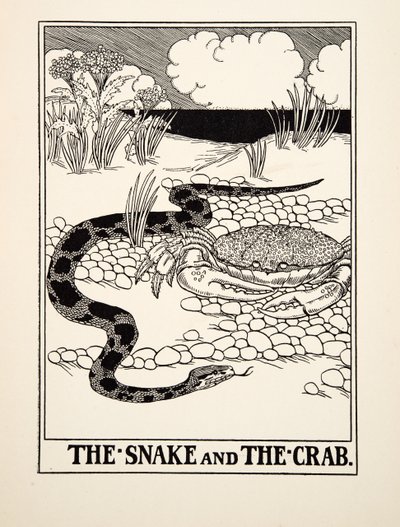 イソップの百寓話からの蛇とカニ、pub.1903 作： Percy J. Billingshurst