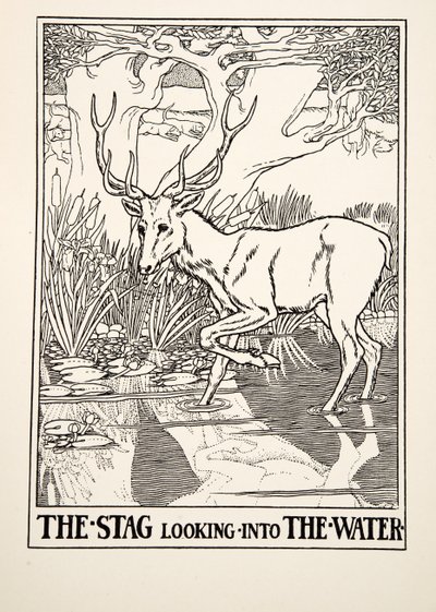 イソップ寓話集』（1903年）より「水を見る雄鹿」（彫刻 作： Percy J. Billingshurst