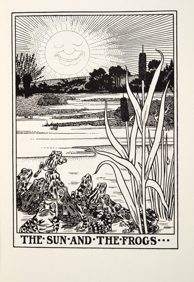 太陽とカエル、フォンテーヌ寓話、パブから。 1905 作： Percy J. Billingshurst