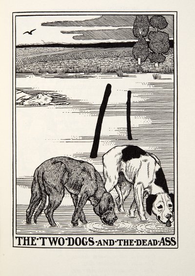 フォンテーヌ寓話、パブからの2匹の犬と死んだお尻。 1905 作： Percy J. Billingshurst