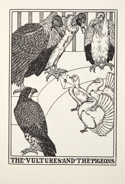 ハゲタカとハト、フォンテーヌ寓話、パブから。 1905 作： Percy J. Billingshurst