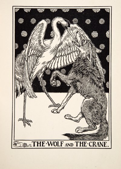 狼と鶴、イソップの百寓話、pub.1903 作： Percy J. Billingshurst