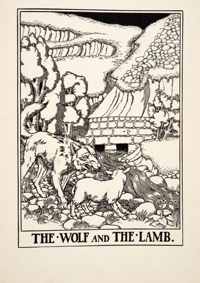 オオカミと子羊、イソップの百寓話、pub.1903 作： Percy J. Billingshurst