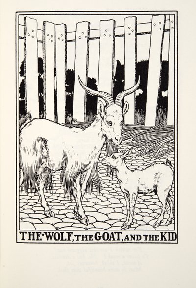 フォンテーヌ寓話、パブからのオオカミ、ヤギおよび子供。 1905 作： Percy J. Billingshurst