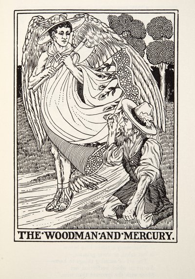ウッドマンとマーキュリー、フォンテーヌ寓話、パブ。 1905 作： Percy J. Billingshurst