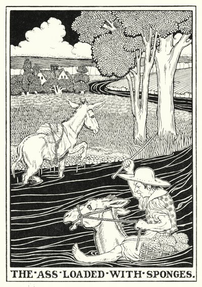 ラ・フォンテーヌの寓話: スポンジを積んだロバ (litho) 作： Percy James Billinghurst