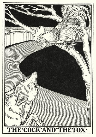 ラ・フォンテーヌの寓話: 雄鶏と狐 (litho) 作： Percy James Billinghurst