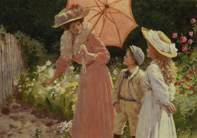 ストロベリーバレルの作り方を紹介するパラソルを持った女性 作： Percy Tarrant