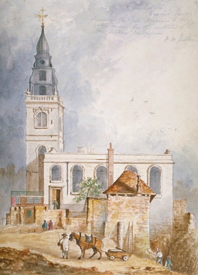 セント マイケル教会の眺め、クルックド レーン、ロンドン市、1831 年 作： Percy William Justyne