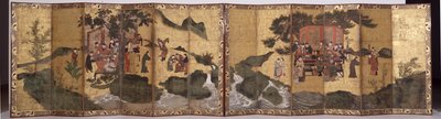 飲中八仙、1600年頃（インク、金の顔料、6つ折りスクリーンのペア） 作： Period Momoyama