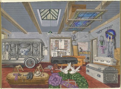 葬儀場のガレージ、1917年 作： Perkins Harnly