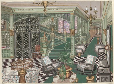 メルローズホテルのロビー、1880年 作： Perkins Harnly