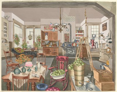 半田舎のキッチンとダイニングルーム、1910年、19351942。 作： Perkins Harnly