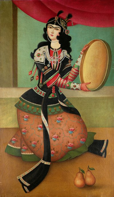 タンバリン、カジャール学校と踊る少女 作： Persian School