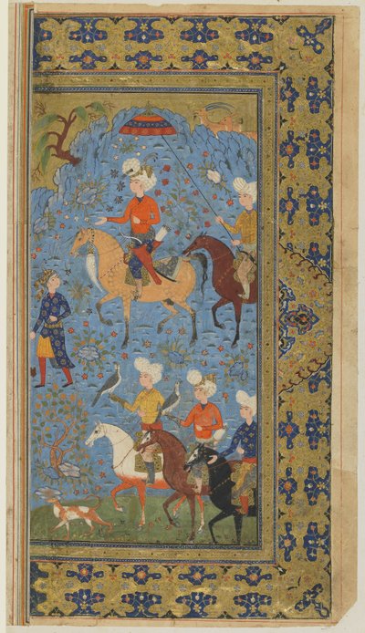 FirdawsiによるShahnama（Book of kings）からのロイヤルハント、c.1590-1600（インク、不透明な水彩画、紙に金） 作： Persian School