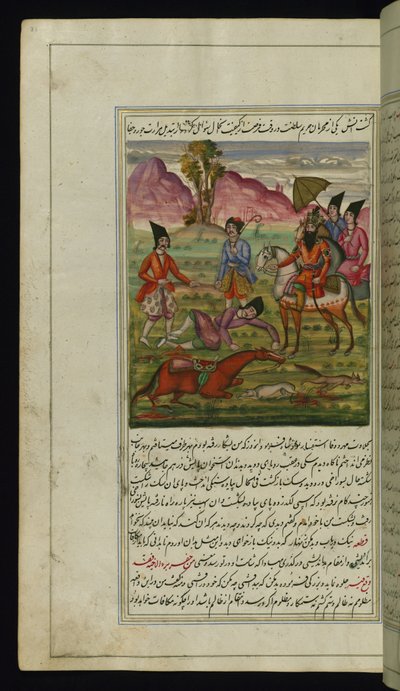 Lights of Canopusの専制的な王、犬、狐、男、そして足を傷つけた馬 作： Persian School