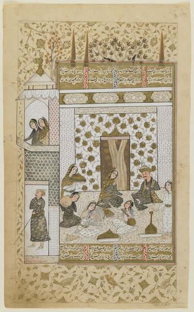 バーラム・グルと白いパビリオンの王女、カムサ出身、1600〜10年頃 作： Persian School
