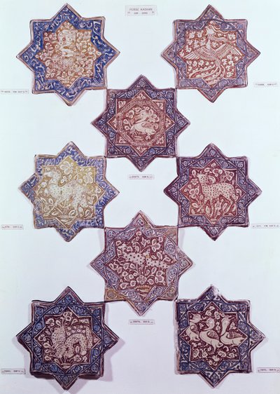 動物で飾られた8つのタイル、13〜14世紀（セラミック） 作： Persian School