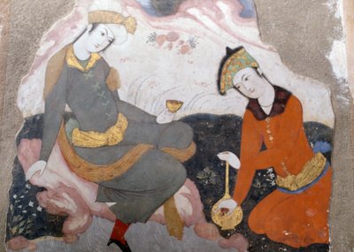ガラスやボトルを持った女性像 作： Persian School