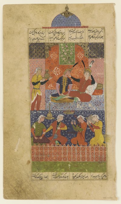 カムサのフォリオ：バーラム・グルと赤いパビリオンの王女、1560年頃 作： Persian School