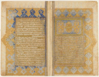 ミルクワンド作のRawdat al-safaのフォリオ（d。1498）。 recto：照明付きのタイトルピース、ボーダー、テキスト。 verso：テキスト、シラーズ、イラン、サファヴィー朝時代、1571-72年（不透明な水彩、インク、紙の上の金） 作： Persian School