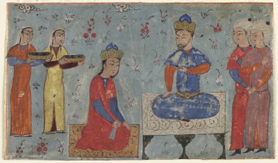 Firdawsi（d.1020）によるShahnama（Book of Kings）のフォリオ。直訳：Sindukht Before Sam、Iran（不透明な水彩画、インク、紙の上の金） 作： Persian School