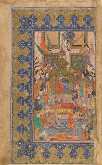 正体不明のテキストからのフォリオ。直訳：王位継承者、シラーズ、イラン、c.1560（紙に不透明な水彩画、インク、金） 作： Persian School