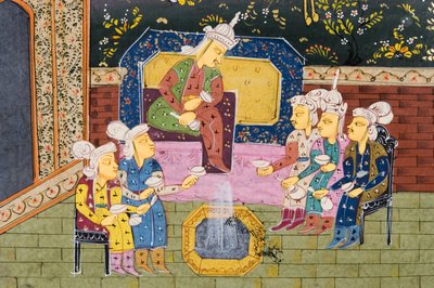 ハンターとお気に入りの貴族または王と飲む（紙に不透明なトイレ）（272912の詳細） 作： Persian School