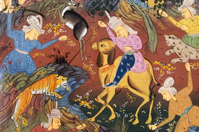 鹿と虎を殺している狩人 (紙に不透明な水彩画) (272916 の詳細) 作： Persian School