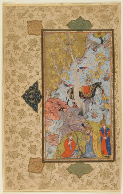 イスカンダルは隠者、イラン、シラーズ、1580年から1600年に訪問（不透明な水彩画、インク、紙の上の金） 作： Persian School