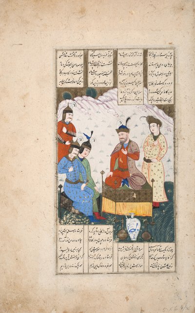 ファリダン王は2人の息子の使節を受け取ります（紙に不透明なトイレ） 作： Persian School