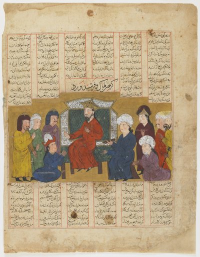 シャーナマのアフラシヤーブの前のラハクとファーシッドワード（王の書） 作： Persian School