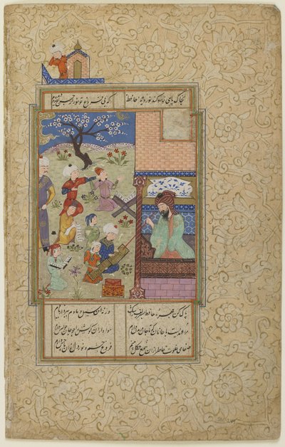 1490年頃のディバン出身の学校でのレイラとマイナン 作： Persian School