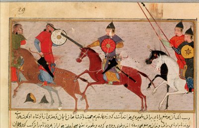 Ms Pers.113 f.29 Genghis Khan（c.1162-1227）タルタルとの戦い、ラシッドアルディン（1247-1318）の本（ガッシュ） 作： Persian School
