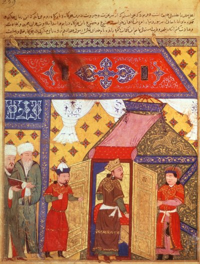 サップさんパース。 1113 fol.239 1302年にGhazan Khanによって建てられたパビリオンテント、Rashid ad-Din（1247-1318）の本から 作： Persian School