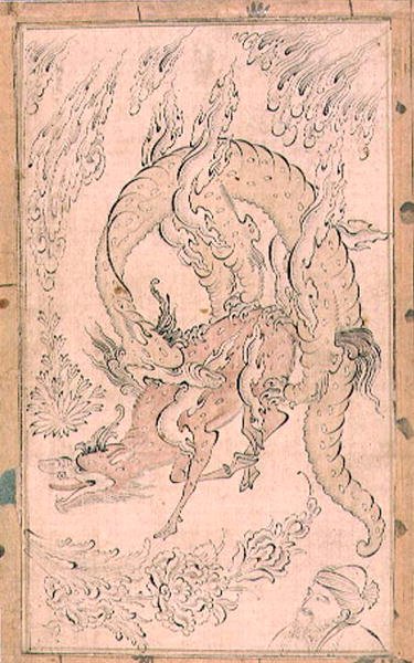 PD.154-1948 イナヤト・アラーの作品と思われる「竜に食われるカイリン」（水墨画） 作： Persian School