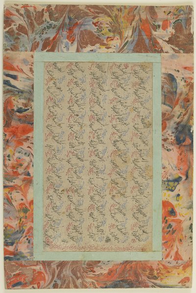書道のページ、19世紀のデタッチアルバムフォリオ（紙にインクと色） 作： Persian School