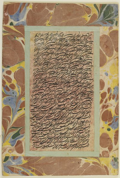 書道のページ、デタッチアルバムフォリオ、19世紀（板紙にマウントされた紙にインク） 作： Persian School