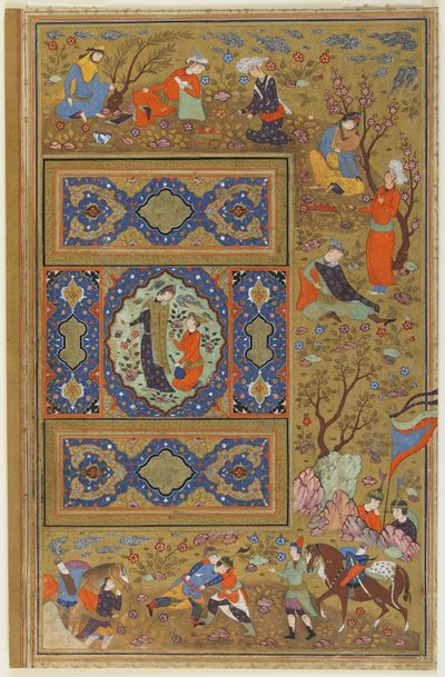 恋人のペア、c.1590-1610（インク、不透明な水彩画、紙に金） 作： Persian School