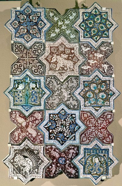 中央イラン、カシャーン、1250-1300年頃、タイルのパネル（フリット焼き） 作： Persian School