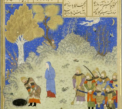 ペルシア人239 fol.180a詳細：ロスタムはピットからブージャンを救い、シャフナーマ（王の書）からの挿絵、Abul-Qasim Mansur Firdawsi（c.934-c.1020）、1444 作： Persian School