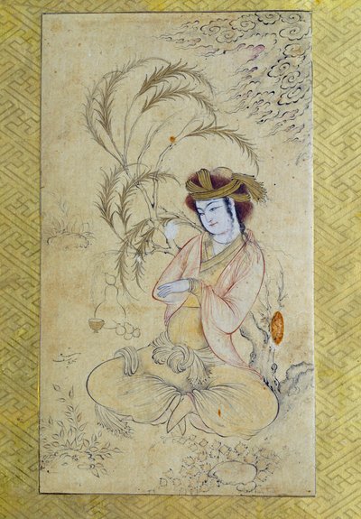 ペルシャ美術。「柳の下で回帰する青年」17世紀パリ、ルーヴル美術館、匿名グワッシュ 作： Persian School