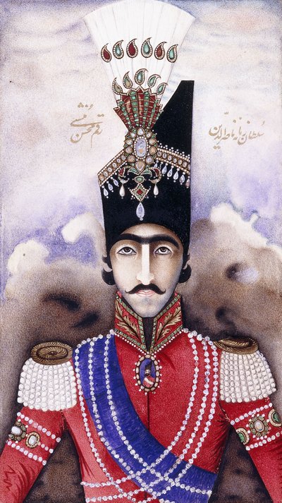 Nasir-ud-Din Shah Qajarの肖像 作： Persian School