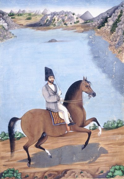 乗馬の若い男の肖像、1840年頃 作： Persian School