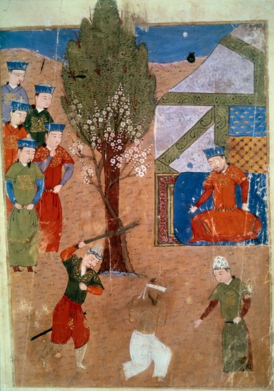チンギス・ハーンの息子であるチャグタイ・ハン（1227-1242）が玉座に座っている様子を表したペルシャ語のミニチュア。歴史家ラシッド・アルディン（al din）（1247-1318）による「ジャミ・アル・タワリク」（Jami al-tawarikh）または「万国史」から1430年頃に引用されたものである。パリ、B.N. 作： Persian School