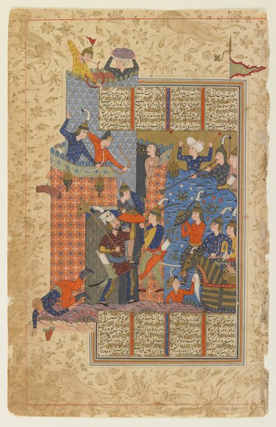 ロスタムと彼の部下は、ShahnamaからAfrasiyabの宮殿を攻撃します 作： Persian School