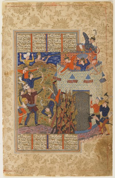 ロスタムと彼の部下は、ShahnamaからGang Dizhの要塞を攻撃します 作： Persian School