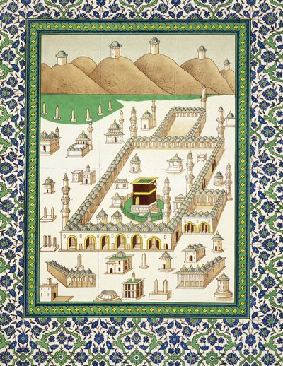 ペルシャの陶器に関する本からのクアバを示すメッカの模式図（印刷） 作： Persian School
