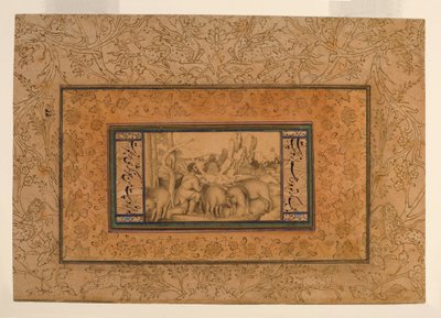放蕩息子、c.1600（紙に不透明なトイレとインク） 作： Persian School