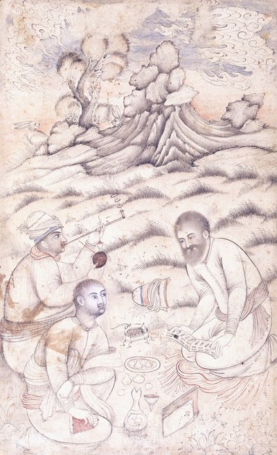 風景の中の3人の青年、c。 17世紀半ば 作： Persian School